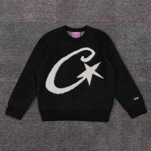Corteiz Chaps Black Crewneck Sweater with White Star Design